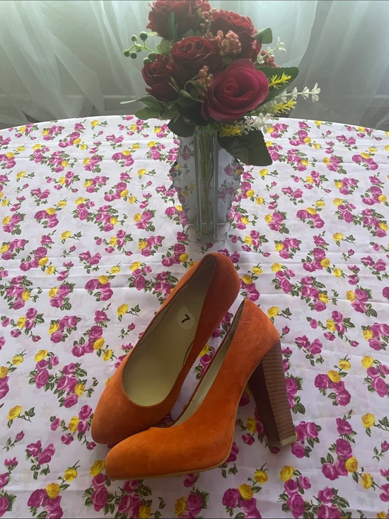 Calvin Klein Shoes - Calvin Klein Orange Suede Block Heel Pumps